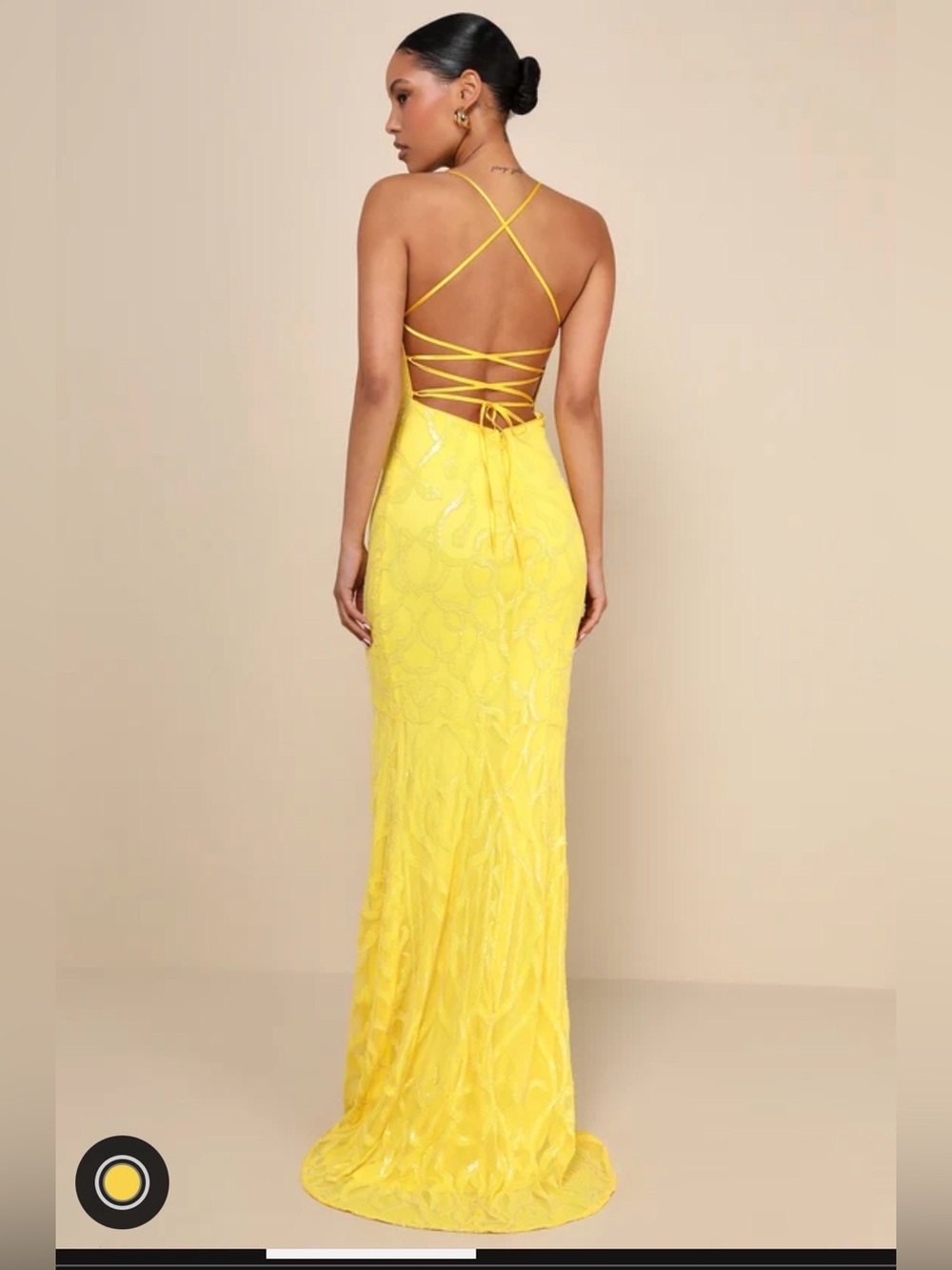 Lulu's Yellow Lace-Up Backless Sequin Gown